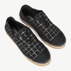 Chanel Black Metallic Tweed Espadrille Low-Top Sneakers